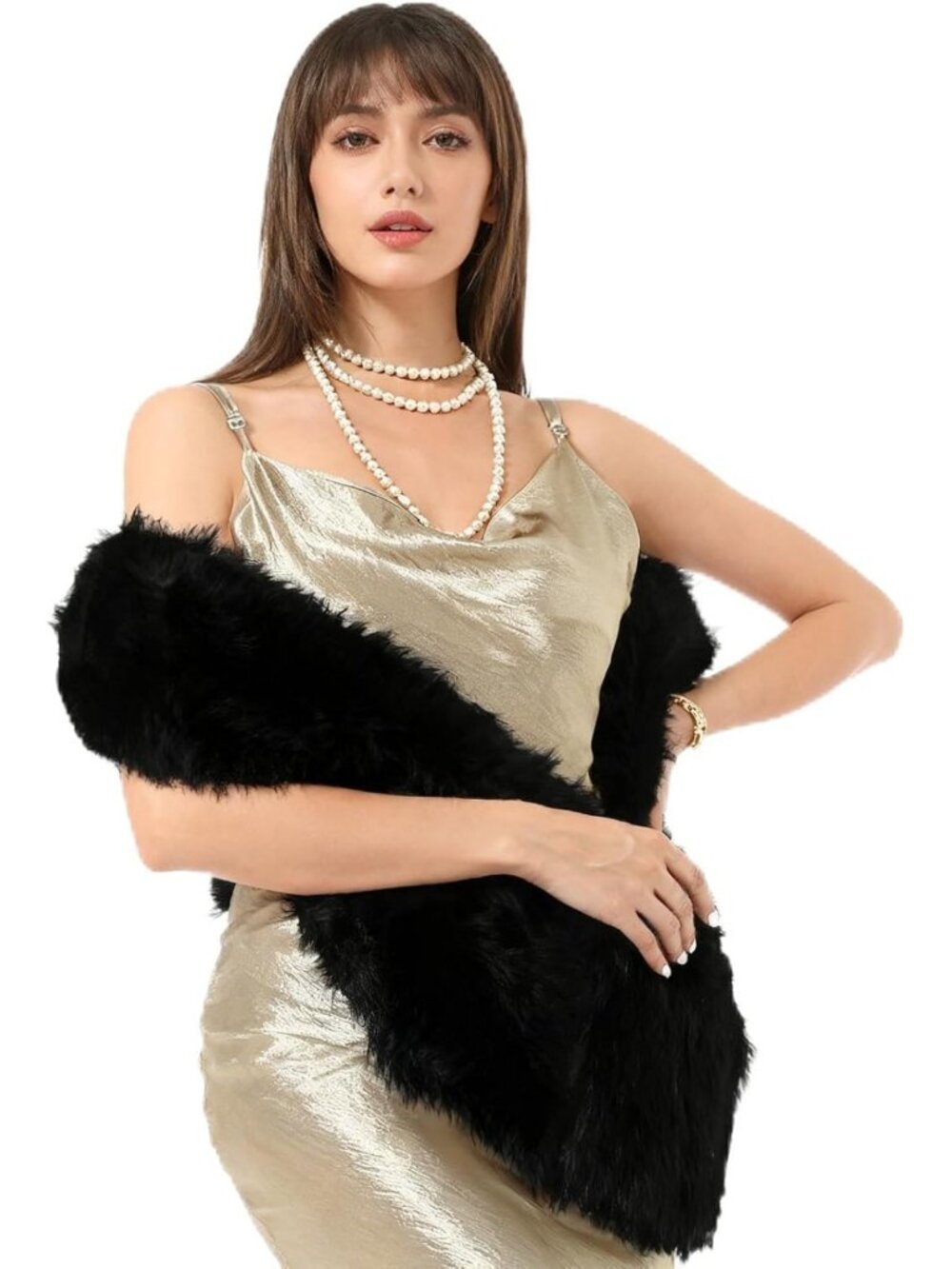 Cozy Faux Fur Shawl Wrap for Women - Winter Stole, Collar Shrug, Scarf Accessory